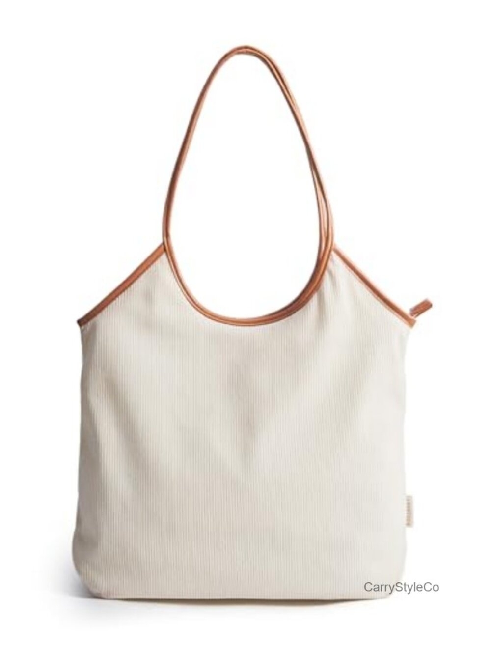 Corduroy Tote Bag for Women PU Leather Trim Zippered Shoulder Bag